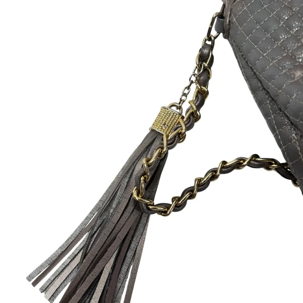 KOSCHI Women's Handbag PUrse Silver with Tassel and Chain Shoulder Strap